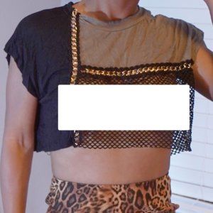 Mixed Media Mesh and Chain Party Crop Top